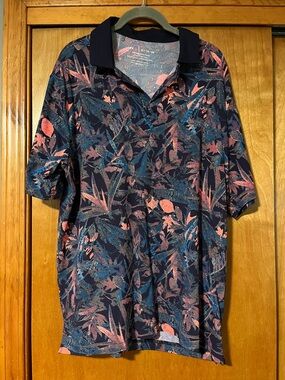 Under Armour Men's Navy Polo with Coral & Teal Print